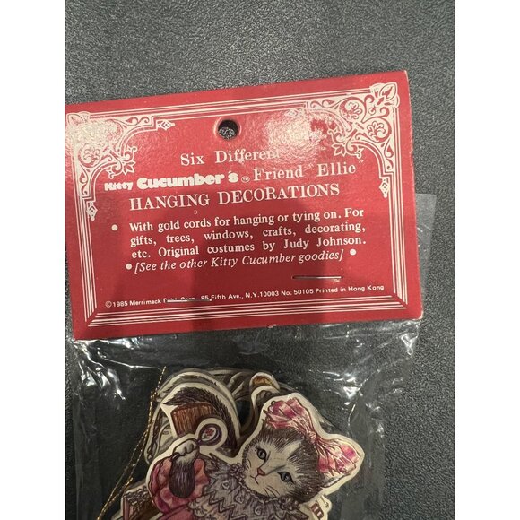 Kitty Cucumber’s Friend Ellie Hanging Decorations 6 PK New, Cats In Dresses, 80s - Picture 2 of 4